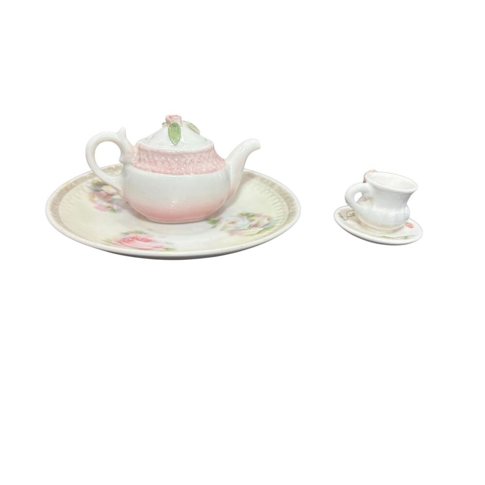 Bavaria Hand Painted Miniature Tea Set Pink Roses Porcelain - Picture 10 of 12